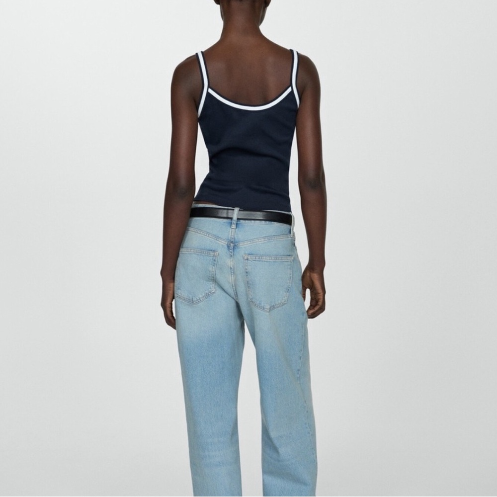 Mango Navy White Lined Cotton Vest Tank